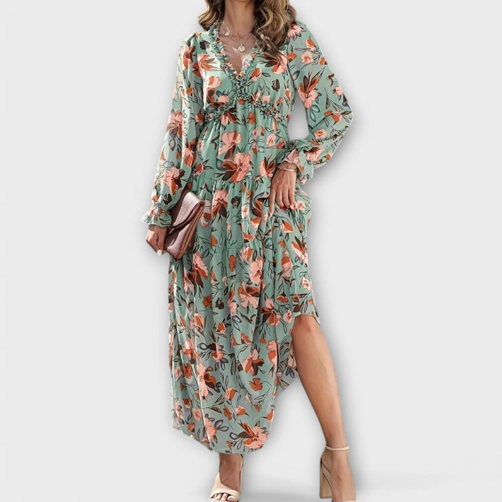 Violet | Floral Long Sleeve Wedding Guest Maxi Dress