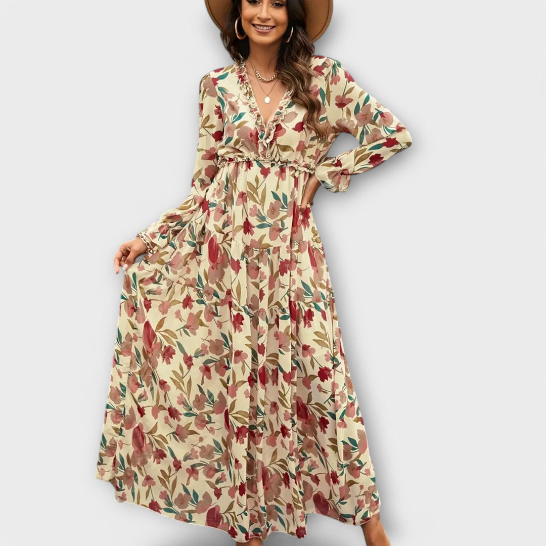 Violet | Floral Long Sleeve Wedding Guest Maxi Dress