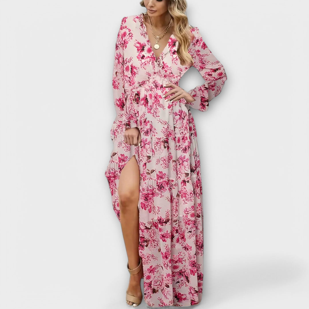 Violet | Floral Long Sleeve Wedding Guest Maxi Dress