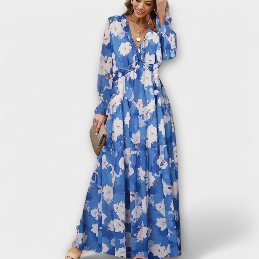 Violet | Floral Long Sleeve Wedding Guest Maxi Dress