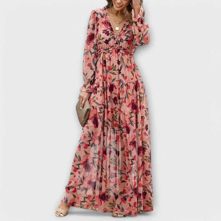 Violet | Floral Long Sleeve Wedding Guest Maxi Dress