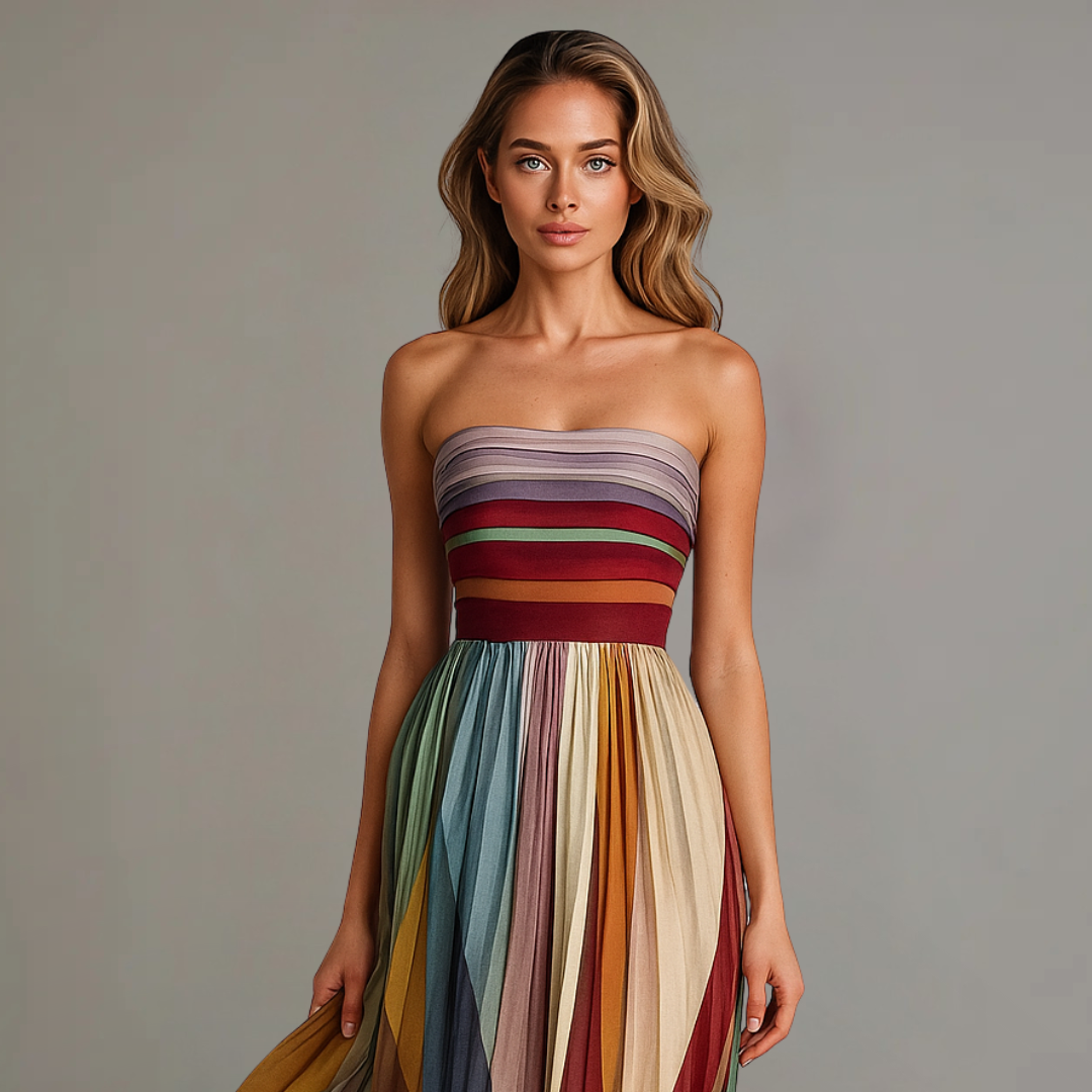 Olivia | Pleated Strapless Fall Wedding Guest Maxi Dress