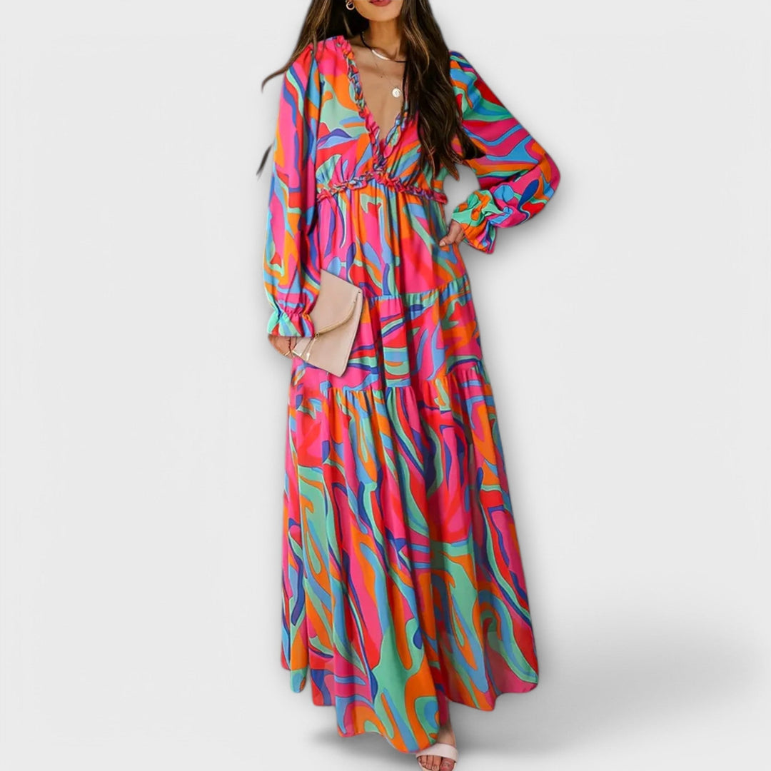 Violet | Floral Long Sleeve Wedding Guest Maxi Dress