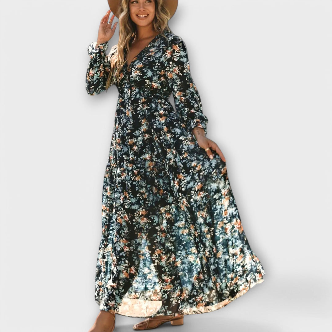Violet | Floral Long Sleeve Wedding Guest Maxi Dress