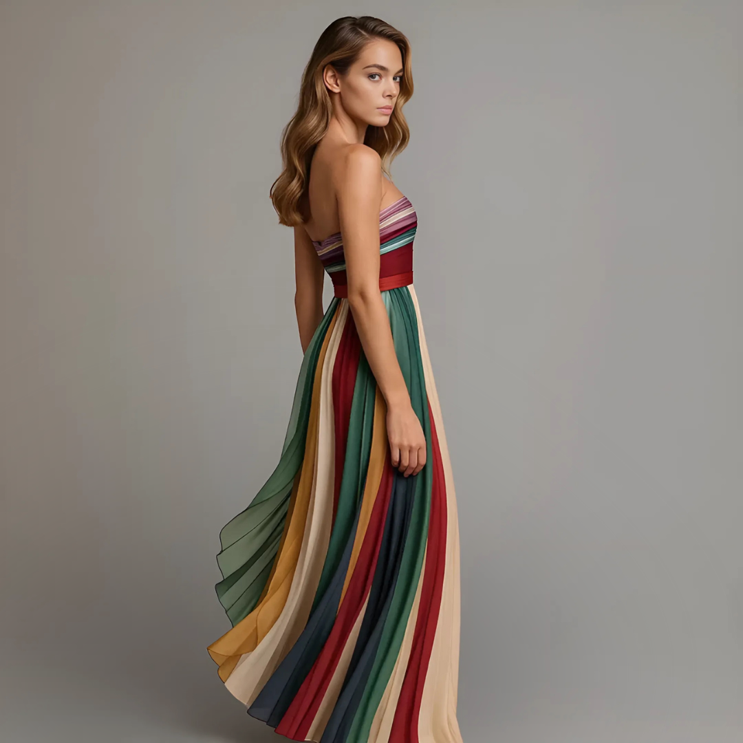 Olivia | Pleated Strapless Fall Wedding Guest Maxi Dress