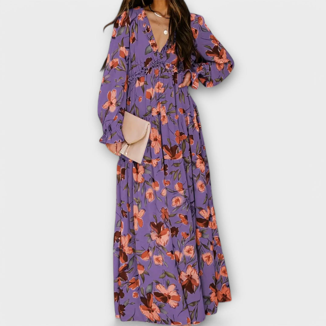 Violet | Floral Long Sleeve Wedding Guest Maxi Dress