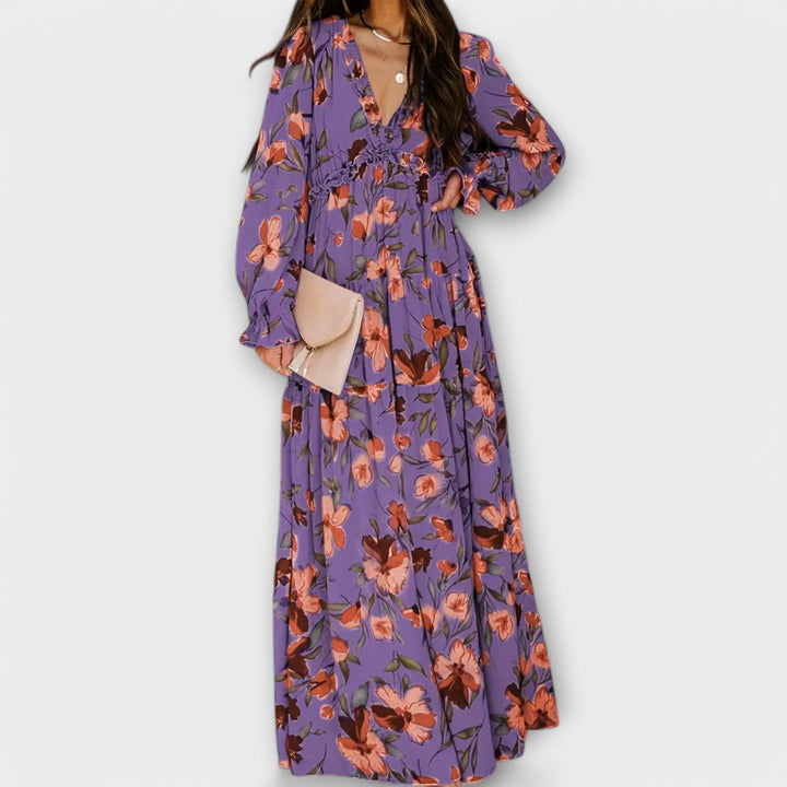 Violet | Floral Long Sleeve Wedding Guest Maxi Dress