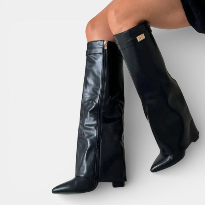 Abigail | Chic Pointed Toe Knee High Block Heel Boots