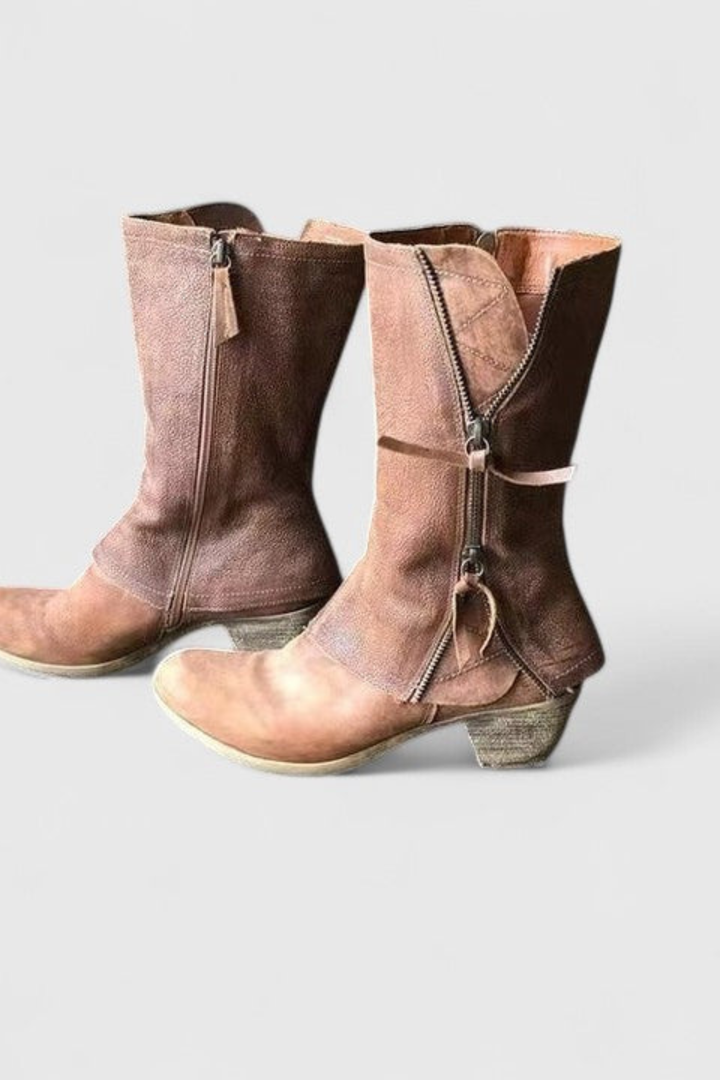 Abigail | Effortless Distressed Mid Calf Cowboy Boots
