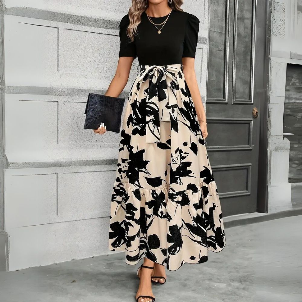 Abigail | Graceful Floral Print Fall Wedding Guest Maxi Dress