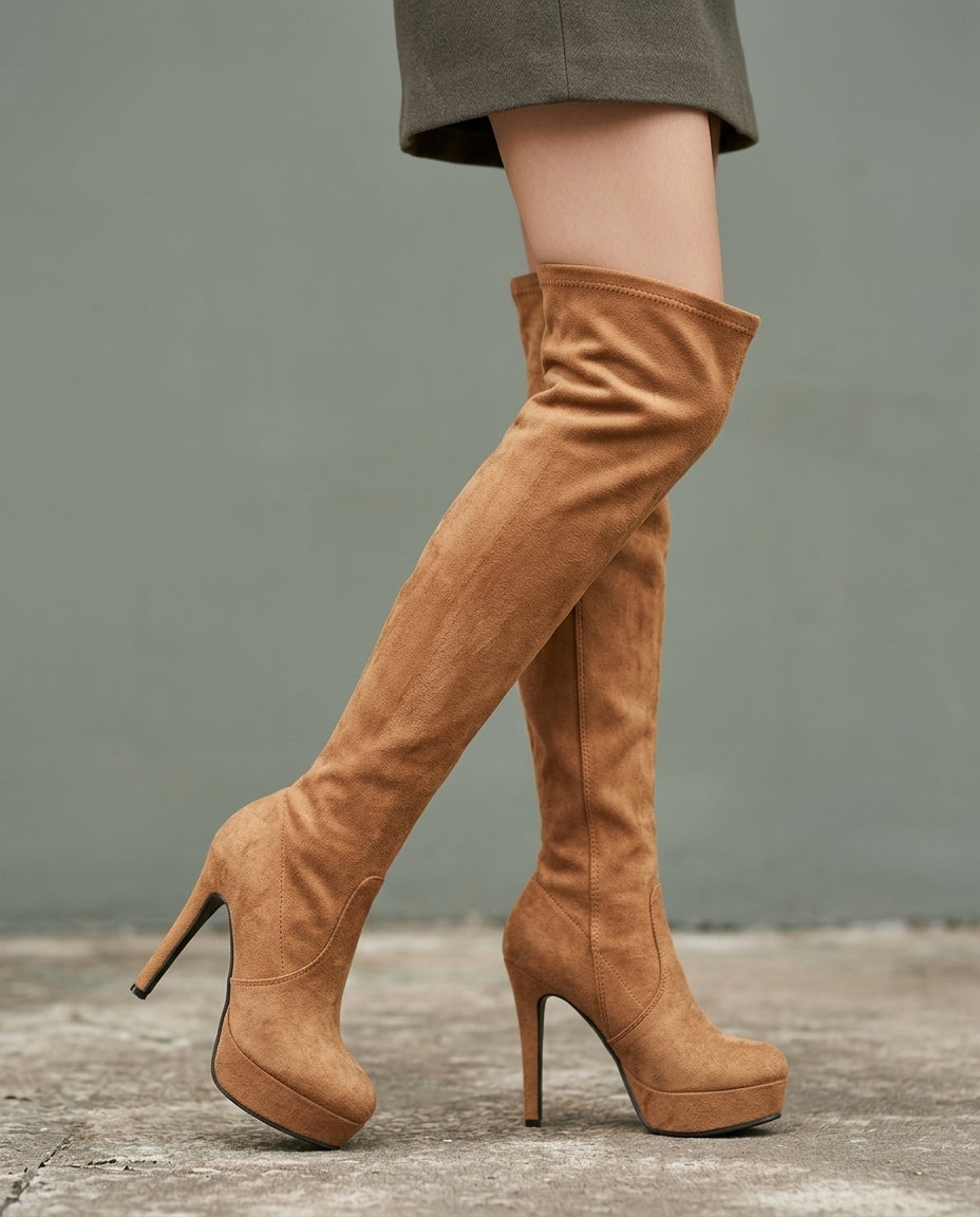 Abigail | Stylish Platform Thigh High Boots with Stiletto Heel
