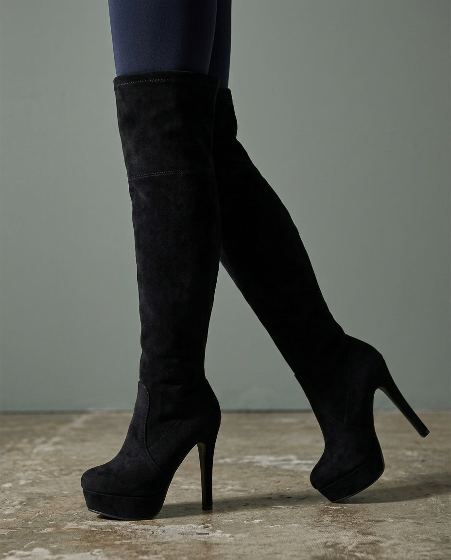Abigail | Stylish Platform Thigh High Boots with Stiletto Heel