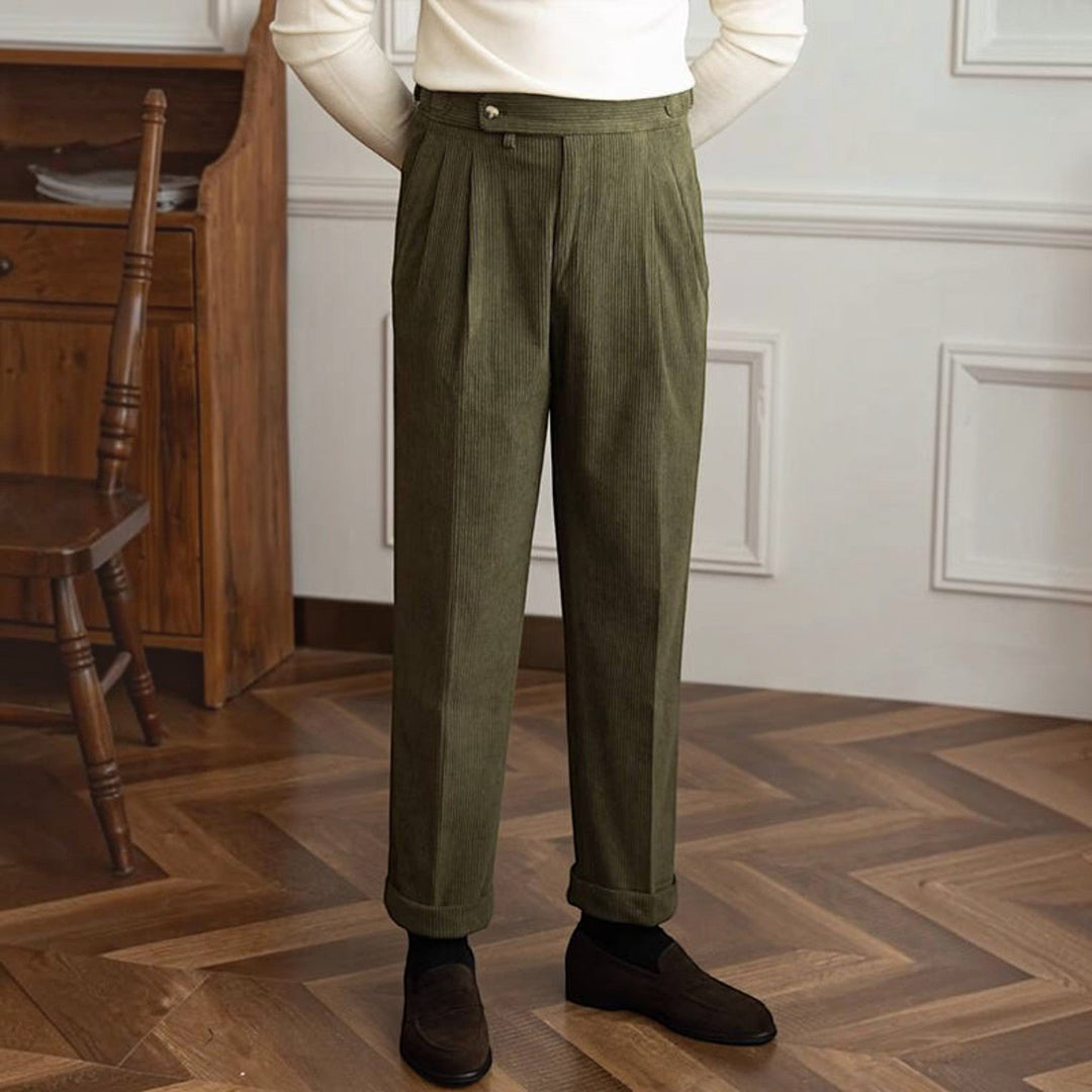 Alan | Classic Fit Pleated Corduroy Pants