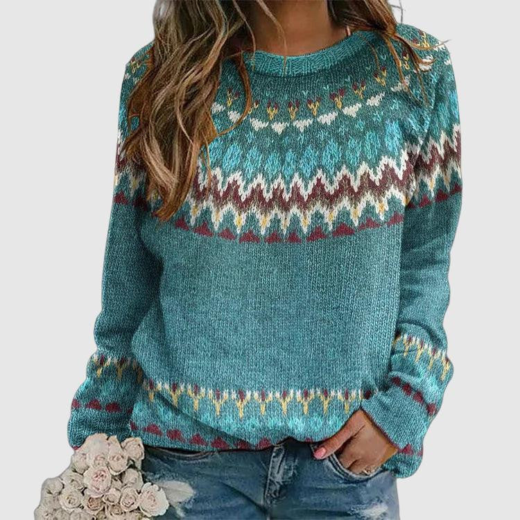 Alexis | Relaxed Fair Isle Sweater with Chevron Knit Detail