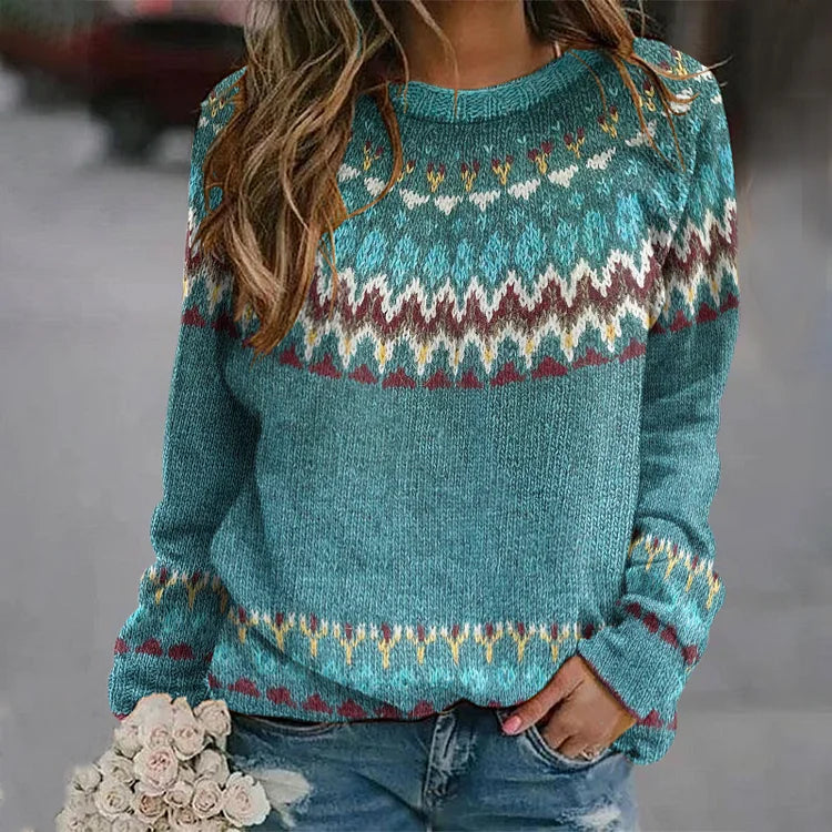 Alexis | Relaxed Fair Isle Sweater with Chevron Knit Detail