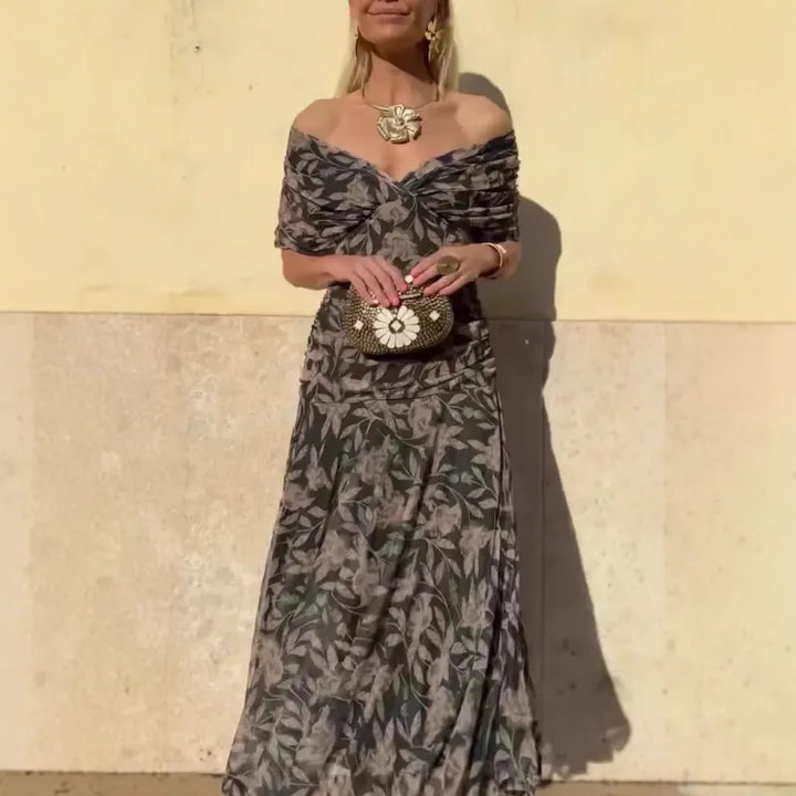Alexis | Relaxed Off-Shoulder Floral Maxi Fall Wedding Guest Dress