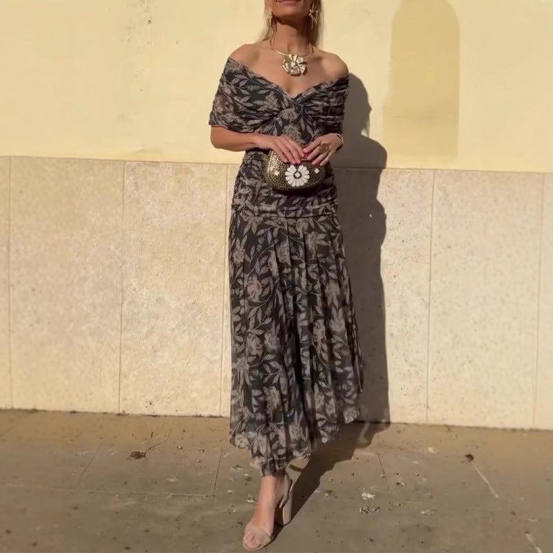 Alexis | Relaxed Off-Shoulder Floral Maxi Fall Wedding Guest Dress