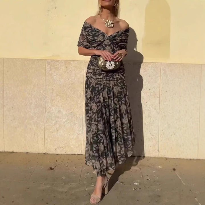 Alexis | Relaxed Off-Shoulder Floral Maxi Fall Wedding Guest Dress