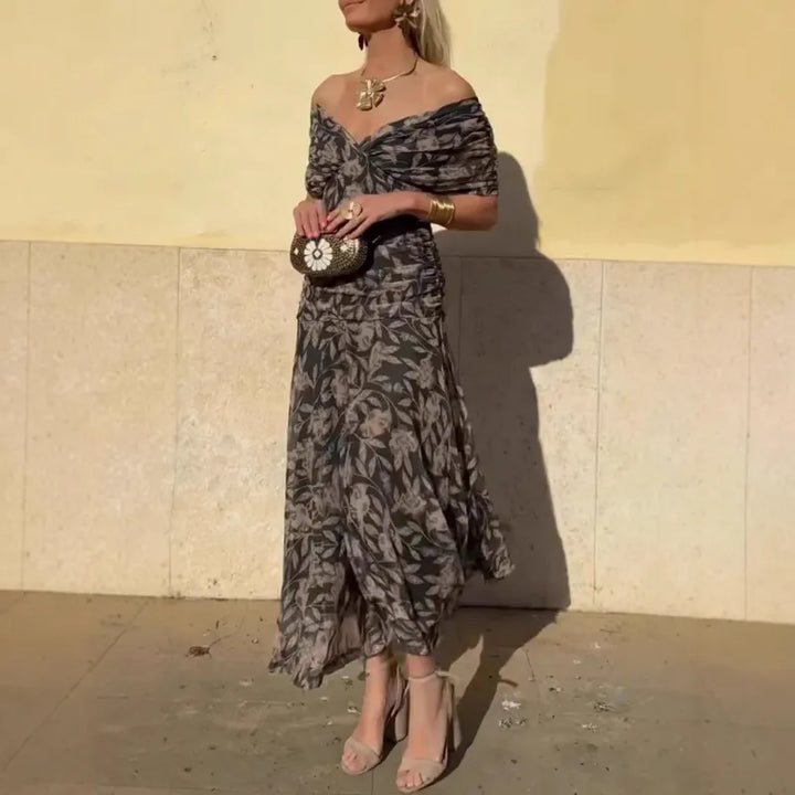 Alexis | Relaxed Off-Shoulder Floral Maxi Fall Wedding Guest Dress
