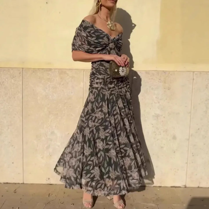 Alexis | Relaxed Off-Shoulder Floral Maxi Fall Wedding Guest Dress