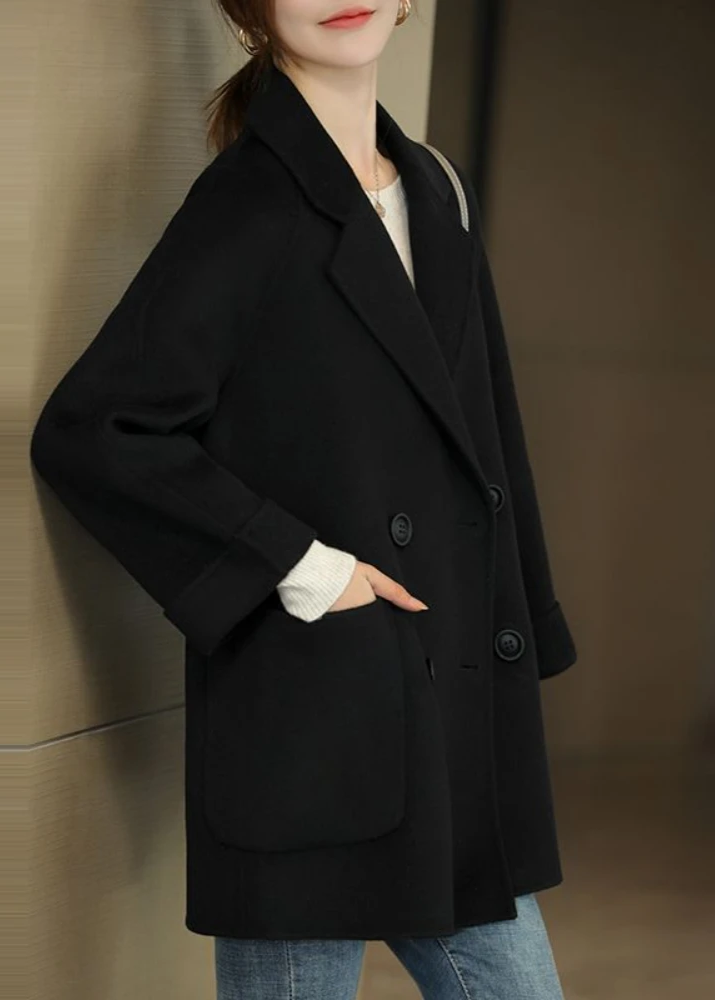 Alexis | Timeless Double-Breasted Herringbone Pea Coat