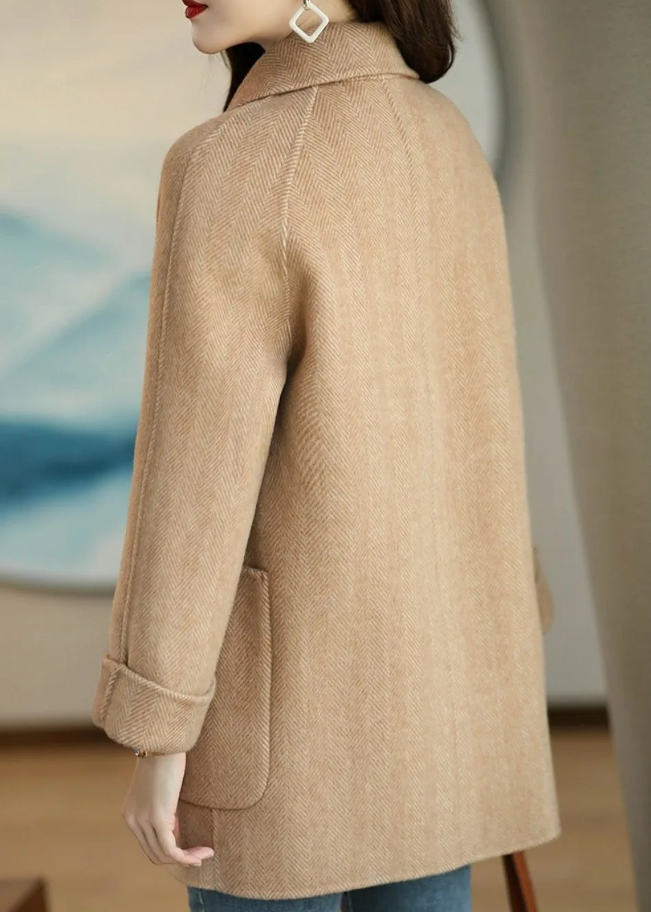 Alexis | Timeless Double-Breasted Herringbone Pea Coat