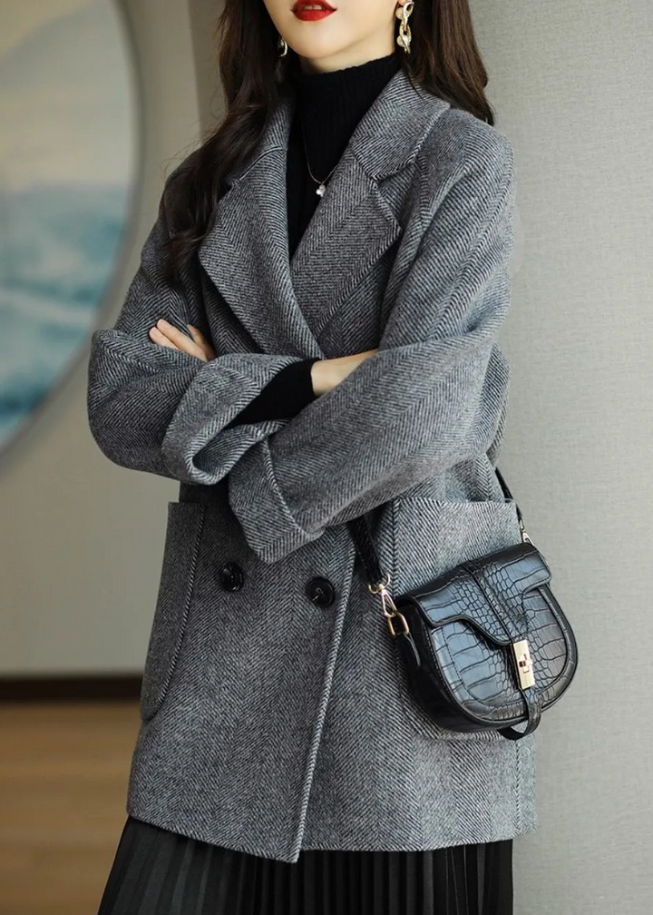 Alexis | Timeless Double-Breasted Herringbone Pea Coat