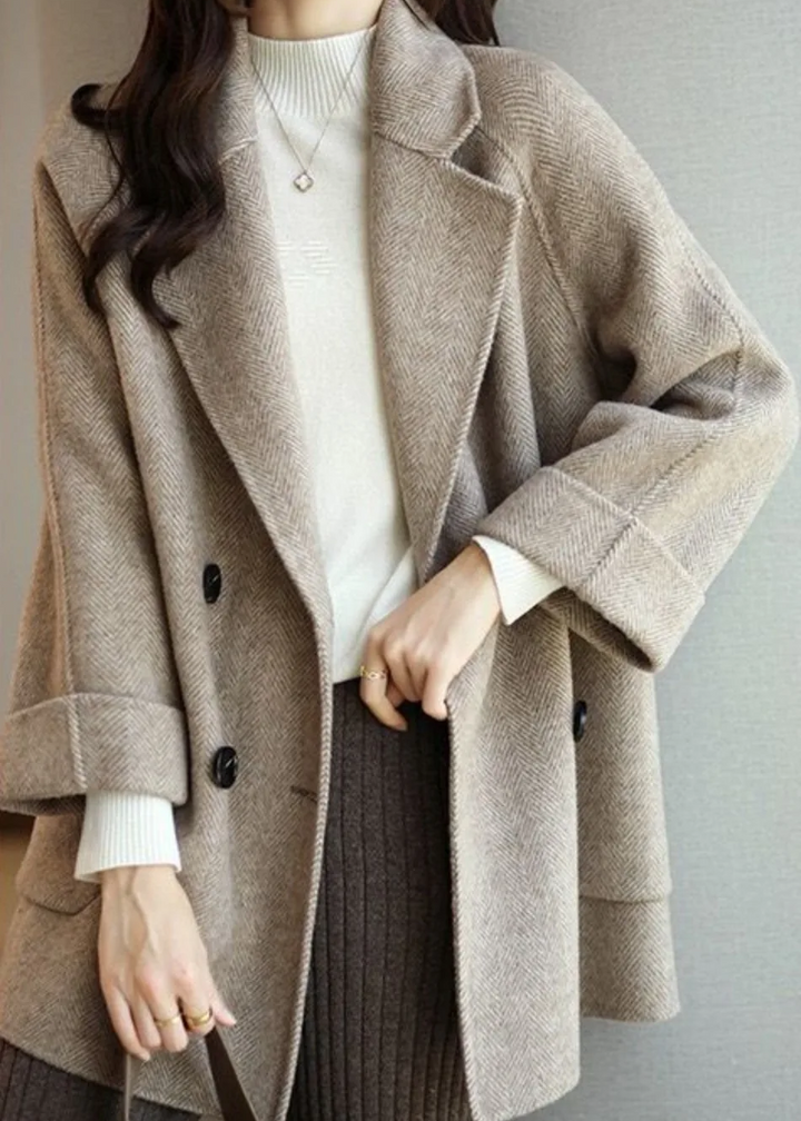 Alexis | Timeless Double-Breasted Herringbone Pea Coat