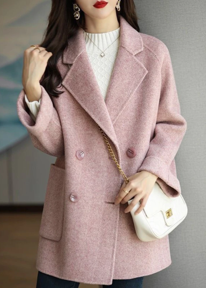 Alexis | Timeless Double-Breasted Herringbone Pea Coat
