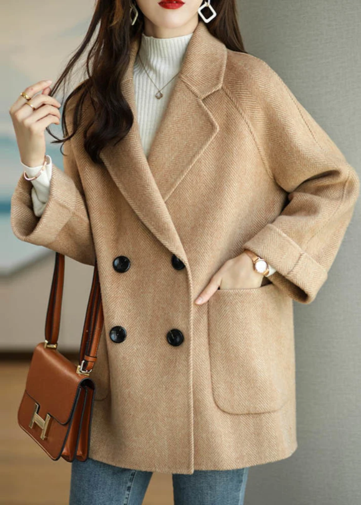 Alexis | Timeless Double-Breasted Herringbone Pea Coat