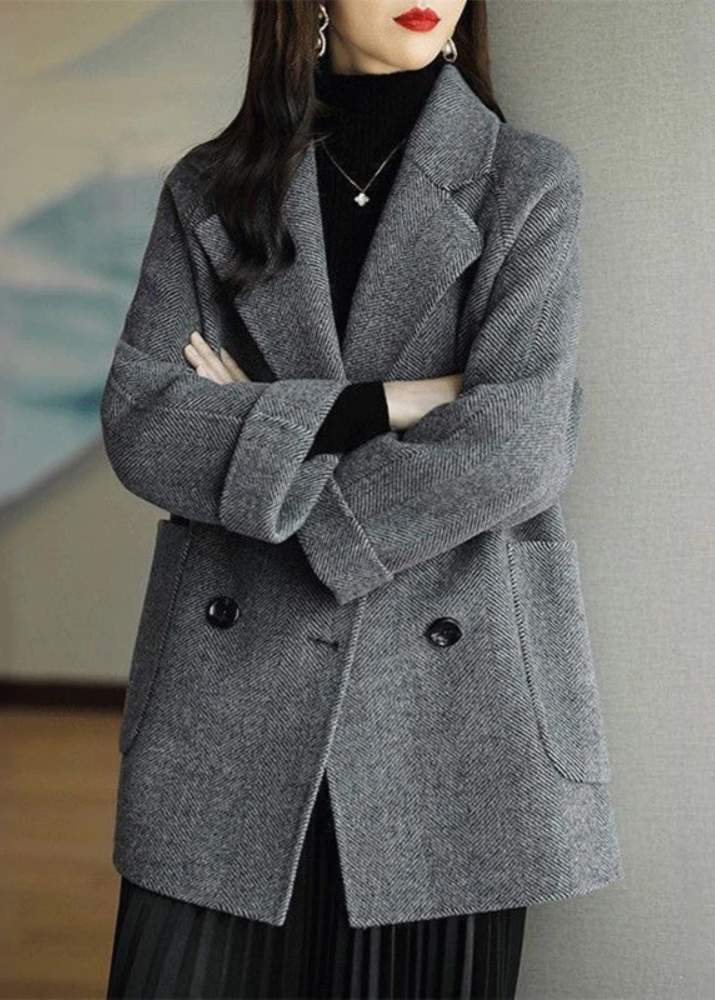 Alexis | Timeless Double-Breasted Herringbone Pea Coat