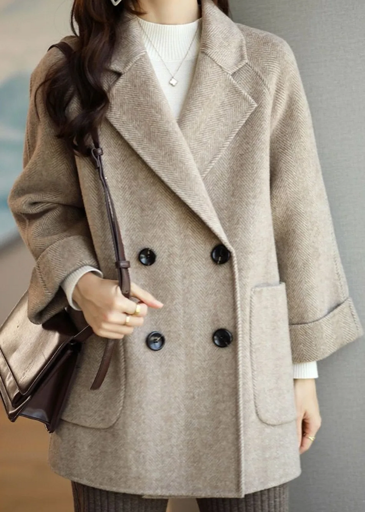 Alexis | Timeless Double-Breasted Herringbone Pea Coat