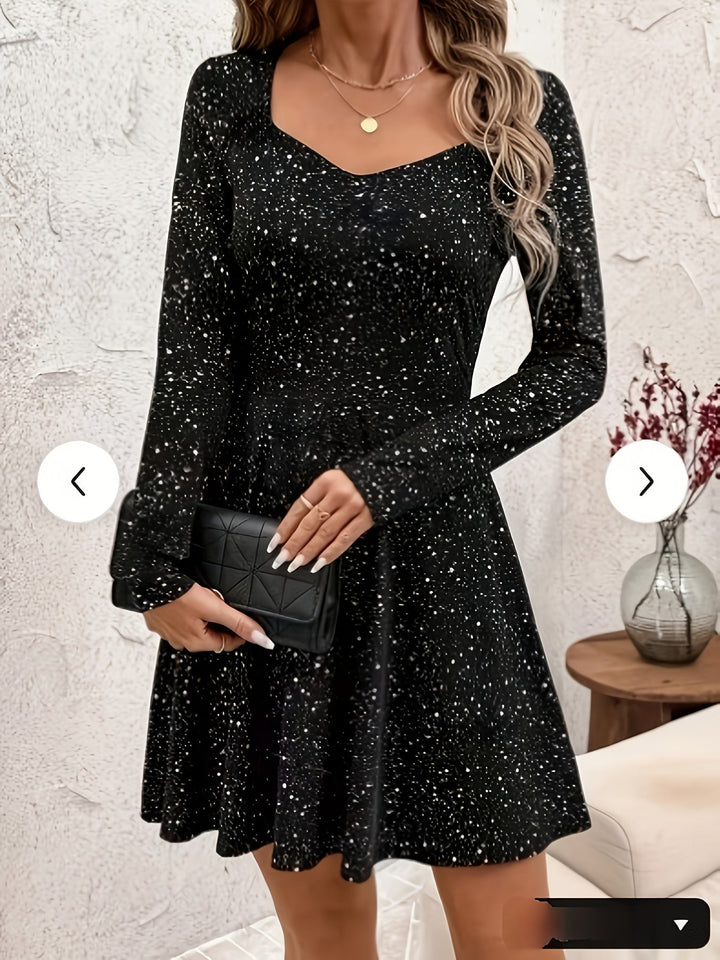 Alice | Cozy Sparkle Sweetheart Neck Holiday Dress