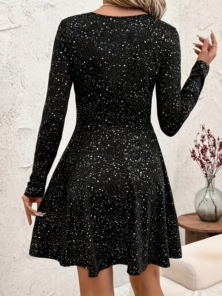 Alice | Cozy Sparkle Sweetheart Neck Holiday Dress