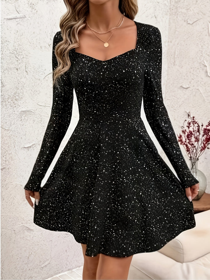 Alice | Cozy Sparkle Sweetheart Neck Holiday Dress