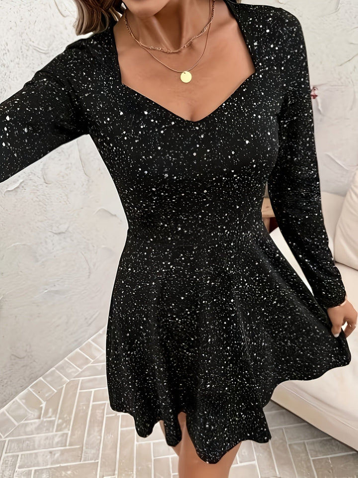 Alice | Cozy Sparkle Sweetheart Neck Holiday Dress