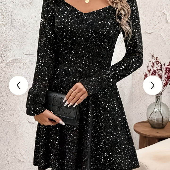 Alice | Cozy Sparkle Sweetheart Neck Holiday Dress