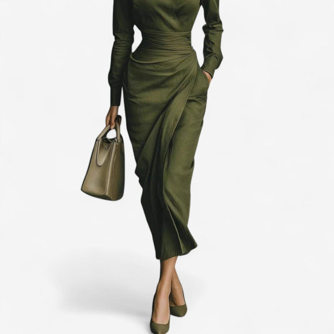 Amanda | Chic Wrap Midi Fall Wedding Guest Dress