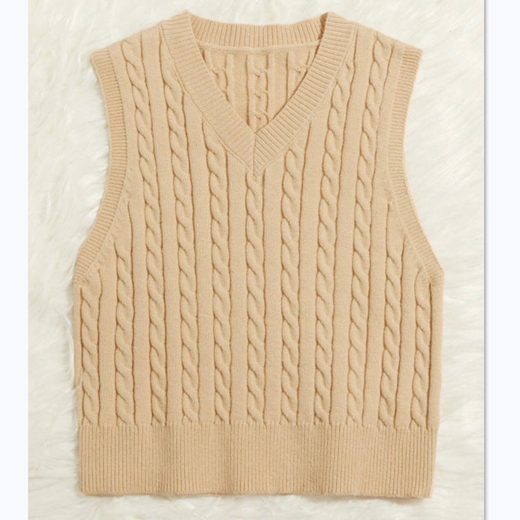 Amber | Graceful Cable Knit V-Neck Sweater Vest