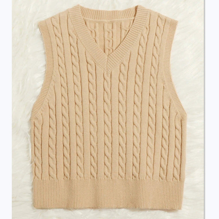 Amber | Graceful Cable Knit V-Neck Sweater Vest