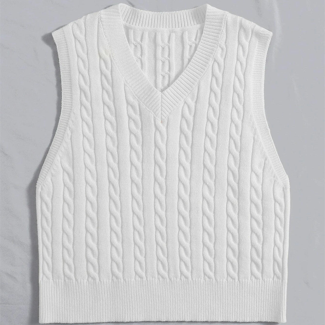 Amber | Graceful Cable Knit V-Neck Sweater Vest