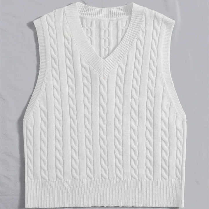 Amber | Graceful Cable Knit V-Neck Sweater Vest
