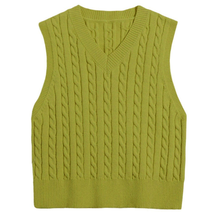 Amber | Graceful Cable Knit V-Neck Sweater Vest