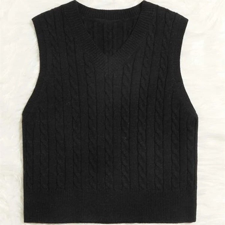 Amber | Graceful Cable Knit V-Neck Sweater Vest