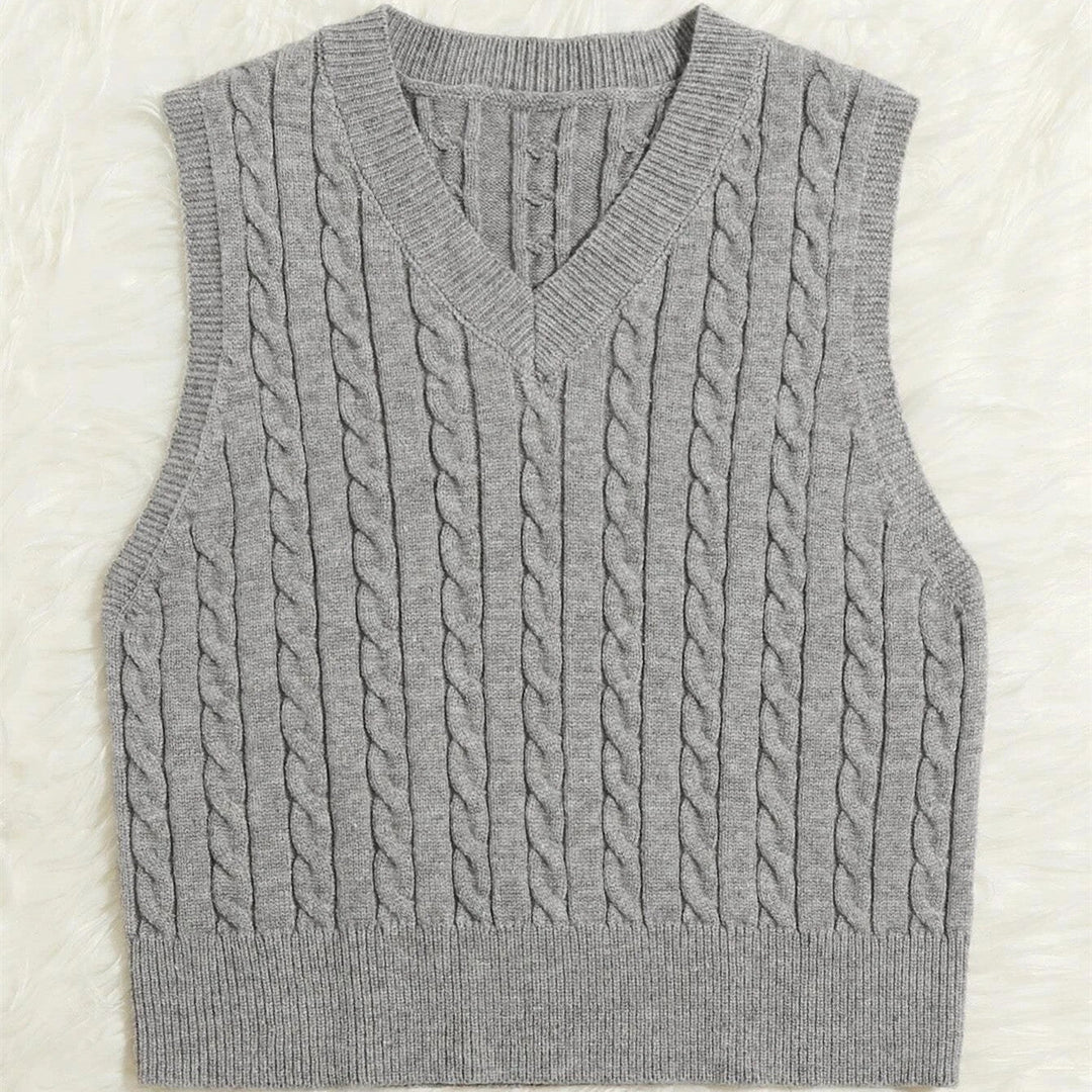 Amber | Graceful Cable Knit V-Neck Sweater Vest