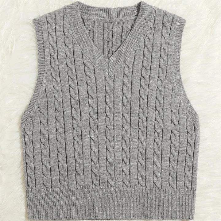Amber | Graceful Cable Knit V-Neck Sweater Vest