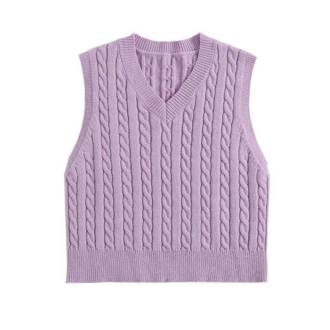 Amber | Graceful Cable Knit V-Neck Sweater Vest