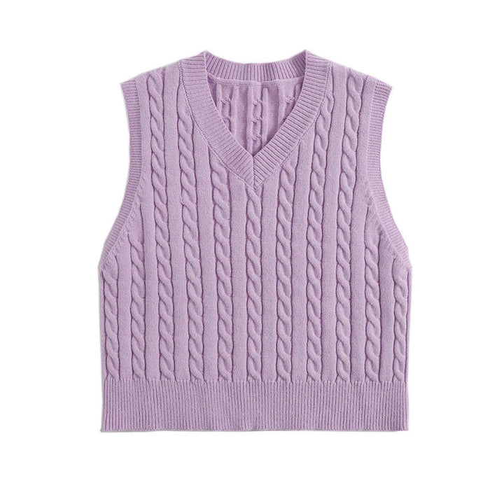 Amber | Graceful Cable Knit V-Neck Sweater Vest