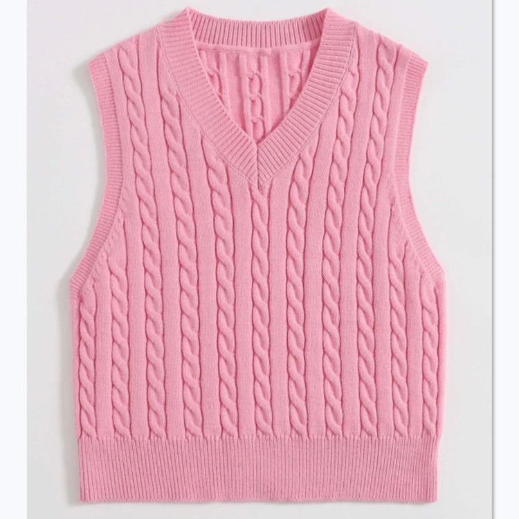 Amber | Graceful Cable Knit V-Neck Sweater Vest