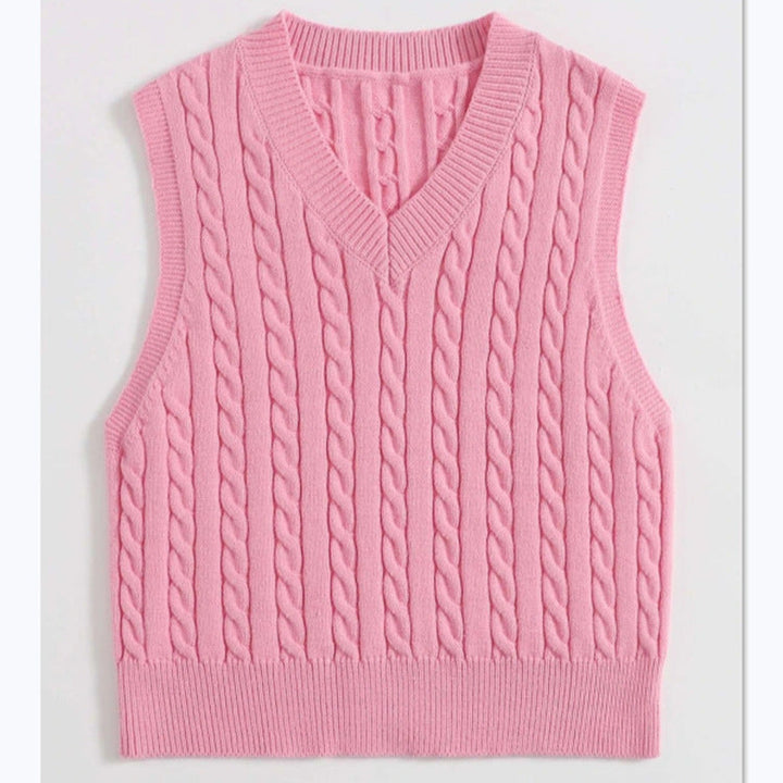 Amber | Graceful Cable Knit V-Neck Sweater Vest